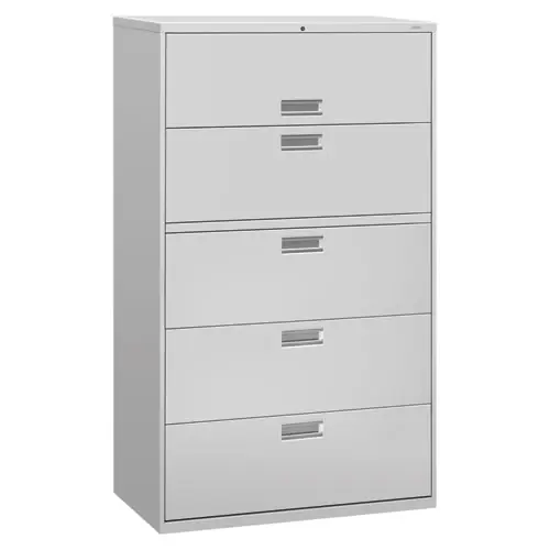 HON® Brigade 600 Series Lateral File, 4 Legal/Letter-Size Drawers with Roll-Out Shelf, Light Gray