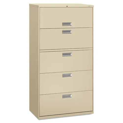 HON® Brigade 600 Series Lateral File, 4 Legal/Letter-Size File Drawers with 1 Roll-Out Shelf, Putty, 36"W x 18"D x 64.25"H