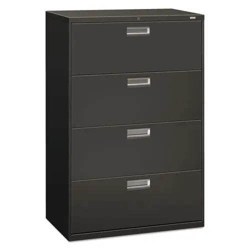 HON® Brigade 600 Series 4-Drawer Lateral File Cabinet, Legal/Letter Size, Charcoal, 36"W x 18"D x 52.5"H