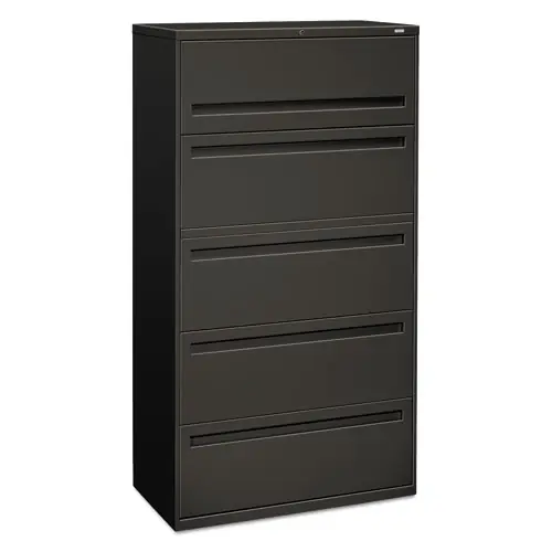 HON® Brigade 700 Series Lateral File Cabinet with 4 Drawers, 1 Roll-Out File Shelf, 1 Posting Shelf, Charcoal, 36"W x 18"D x 64.25"H
