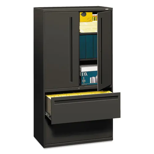 HON® Brigade 700 Series Lateral File with Enclosed Storage, Charcoal, 36"W x 18"D x 64.25"H