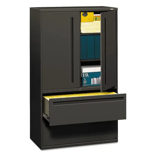 HON® Brigade 700 Series Lateral File with Enclosed Storage, Charcoal, 42"W x 18"D x 64.25"H, 2-Drawer