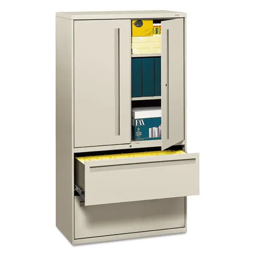 HON® Brigade 700 Series Lateral File with Enclosed Storage, 2 Legal/Letter-Size Drawers, Gray, 36"W x 18"D x 64.25"H