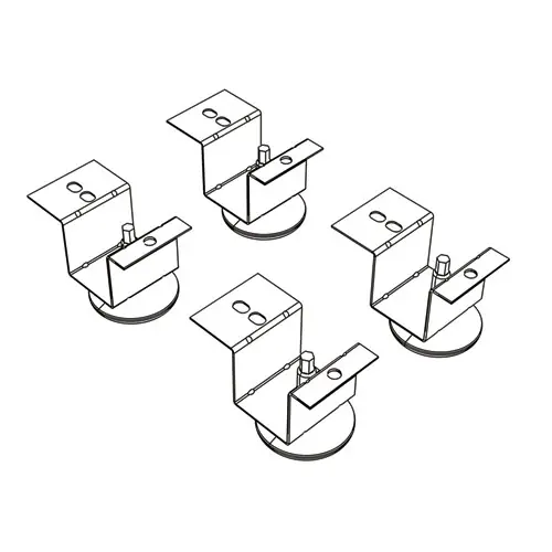 HON® Brigade Pedestal Adjustable Glides, Rigid Mount Plate, 2" x 2" Glide, Black, 4/Set