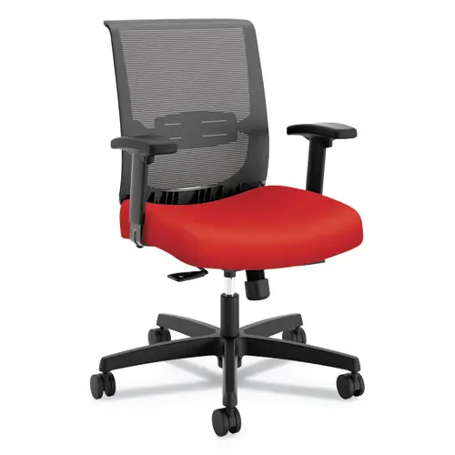HON® Convergence Mid-Back Task Chair, Synchro-Tilt and Seat Glide, Supports Up to 275 lb, Red Seat, Black Back/Base