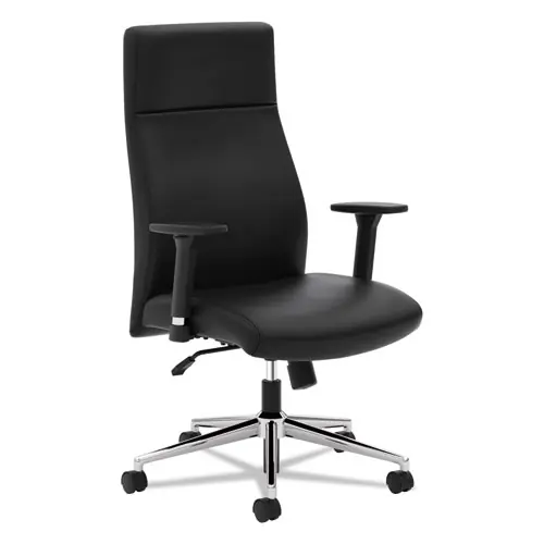 HON® Define Executive High-Back Leather Chair, Supports 250 lb, 17" to 21" Seat Height, Black Seat/Back, Polished Chrome Base