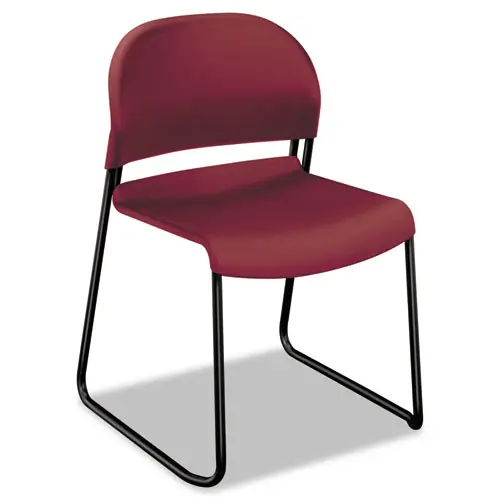 HON® GuestStacker High Density Stacking Chairs, Supports 300 lb, 17.5" Seat Height, Mulberry Seat & Back, Black Steel Base, 4/Carton