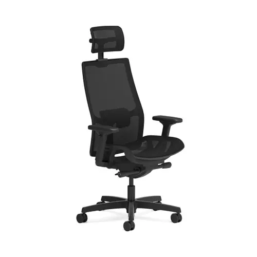 HON® Ignition 2.0 4-Way Stretch Mesh Back/Seat Task Chair with Headrest, Supports Up to 300 lbs, 17" to 21" Seat, Black Seat/Base