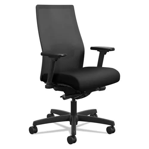 HON® Ignition 2.0 4-Way Stretch Mid-Back Mesh Task Chair, Adjustable Lumbar Support, Black Seat/Back, Black Base