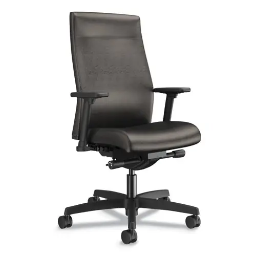 HON® Ignition 2.0 Upholstered Mid-Back Task Chair with Lumbar Support, Black Vinyl, 300 lb Capacity