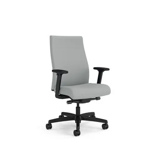 HON® Ignition 2.0 Vinyl Upholstered Mid-Back Task Chair, Adjustable T-Arms, 17" to 21.5" Seat Height, Flint Seat/Back, Black Base
