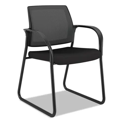 HON® Ignition Series Mesh Back Guest Chair with Sled Base, Black Seat, Black Back, Black Base