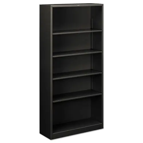 HON® Metal Bookcase, Five-Shelf, 34.5w x 12.63d x 71h, Charcoal