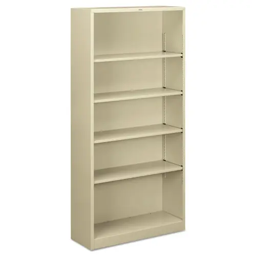 HON® Metal Bookcase, Five-Shelf, 34.5w x 12.63d x 71h, Putty