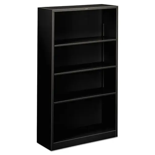 HON® Metal Bookcase, Four-Shelf, 34.5w x 12.63d x 59h, Black