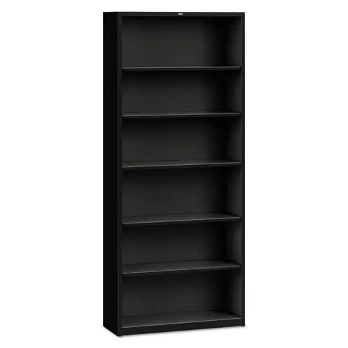 HON® Metal Bookcase, Six-Shelf, 34.5w x 12.63d x 81.13h, Black