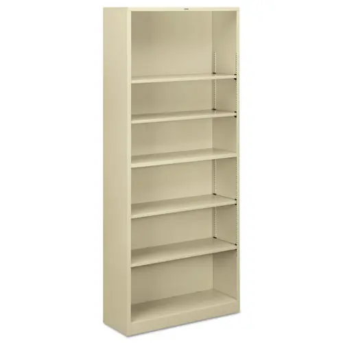 HON® Metal Bookcase, Six-Shelf, 34.5w x 12.63d x 81.13h, Putty