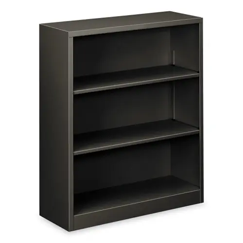 HON® Metal Bookcase, Three-Shelf, 34.5w x 12.63d x 41h, Charcoal