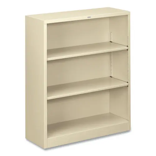 HON® Metal Bookcase, Three-Shelf, 34.5w x 12.63d x 41h, Putty