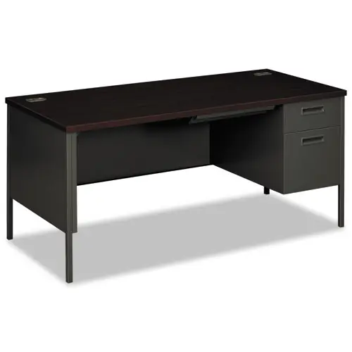 HON® Metro Classic Series Right Pedestal "L" Workstation Desk, Mahogany/Charcoal