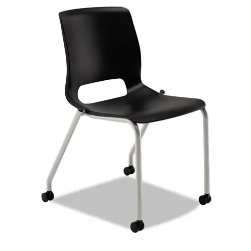 HON® Motivate Four-Leg Stacking Chair with Plastic Seat, Supports 300 lb, 17.75" Seat Height, Onyx Seat/Back, Platinum Base, 2/CT