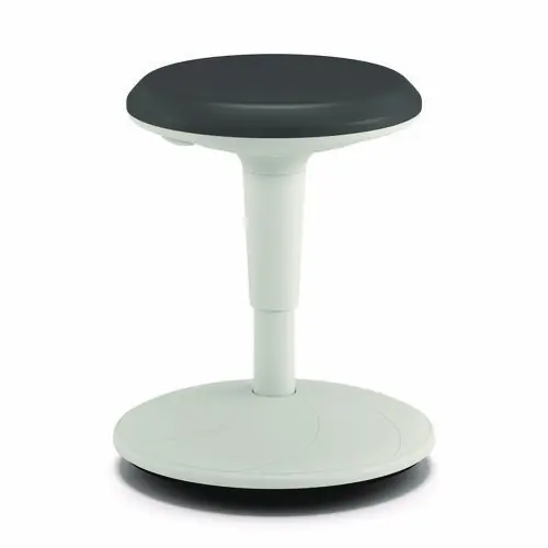 HON® Revel Adjustable Height Fidget Stool, Backless, Charcoal Seat, White Base, 13.75" to 18.5" Height, Supports Up to 250 lb