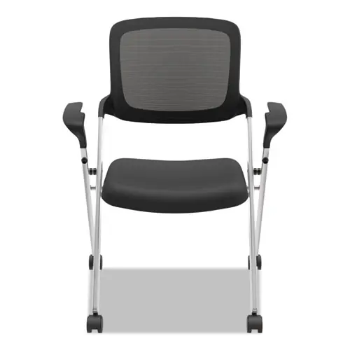 HON® VL314 Mesh Back Nesting Chair, Supports Up to 250 lb, 19" Seat Height, Black Seat, Black Back, Silver Base