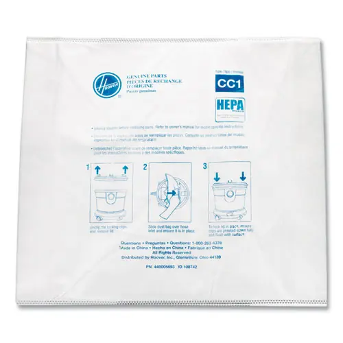 Hoover® Commercial Disposable Vacuum Bags, HEPA CC1, 10/Pack