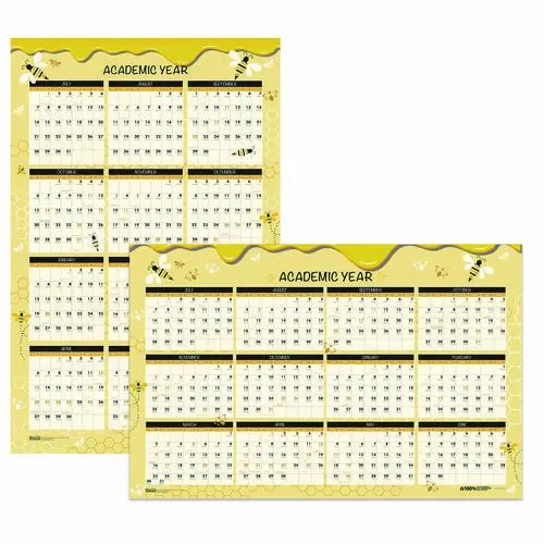 House of Doolittle™ 100% Recycled Academic Honeycomb Laminated Wall Calendar, 24 x 37, Tan/Yellow, 12-Month (July-June), 2024-2025