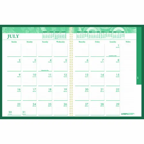 House of Doolittle™ 100% Recycled MonoBright Monthly/Weekly Planner, 11 x 8.5, Green/Gold Cover, 12-Month (July to June): 2024 to 2025