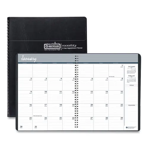 House of Doolittle™ 24-Month Recycled Ruled Monthly Planner, Black Cover, 11 x 8.5, Jan 2025 to Dec 2026