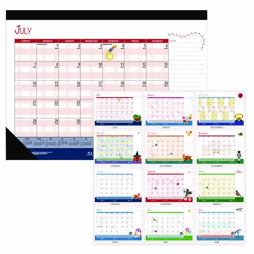 House of Doolittle™ Academic Year Recycled Desk Pad Calendar, Illustrated Seasons Artwork, 12-Month (July-June), 2024-2025