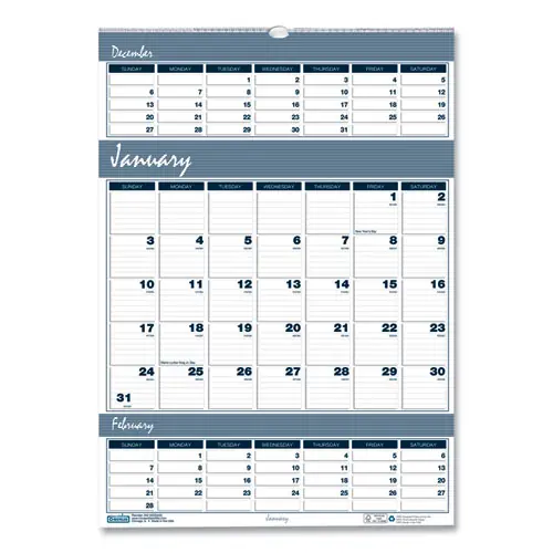 House of Doolittle™ Bar Harbor 100% Recycled Wirebound Three-Months-per-Page Wall Calendar