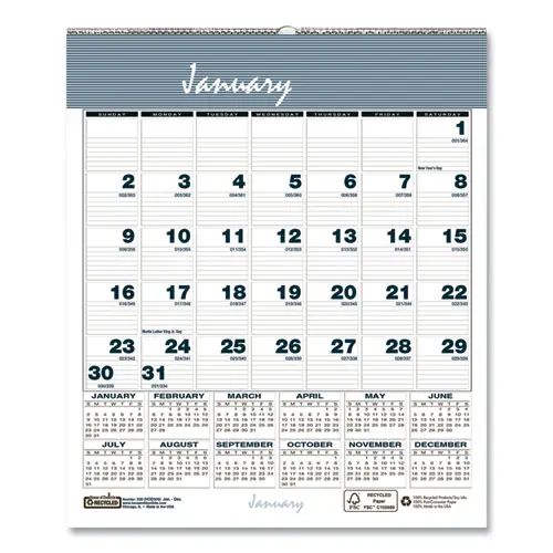 House of Doolittle™ Bar Harbor Recycled Wirebound Monthly Wall Calendar, 6 x 7, White/Blue/Gray, 12-Month (Jan-Dec) 2025