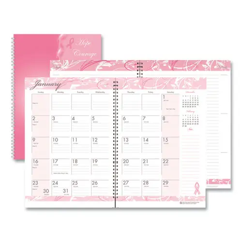 House of Doolittle™ Breast Cancer Awareness Recycled Ruled Monthly Planner/Journal, 10 x 7, Pink Cover, 12-Month (Jan to Dec): 2025