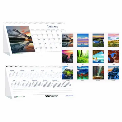 House of Doolittle™ Earthscapes Recycled Desk Tent Monthly Calendar, Scenic Photography, 8.5 x 4.5, White Sheets, 12-Month (Jan to Dec): 2025