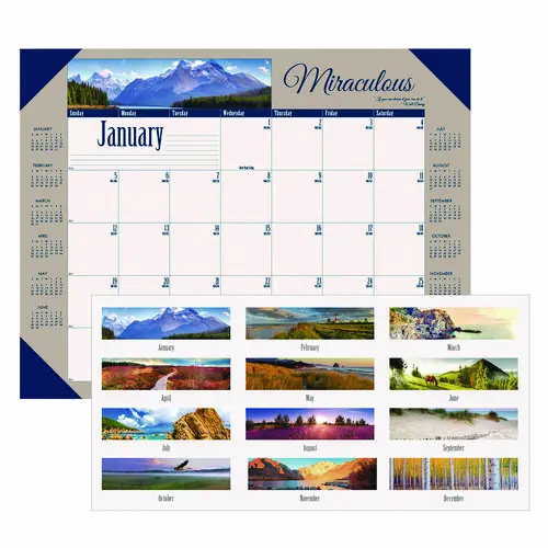 House of Doolittle™ Earthscapes Recycled Monthly Desk Pad Calendar, Motivational Photos, Blue Binding and Corners, 12-Month (Jan-Dec) 2025