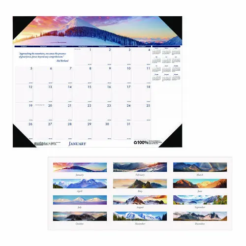 House of Doolittle™ Earthscapes Recycled Monthly Desk Pad Calendar, Mountains of the World Photos, 22 x 17, Black Corners, 12-Month (Jan-Dec): 2025