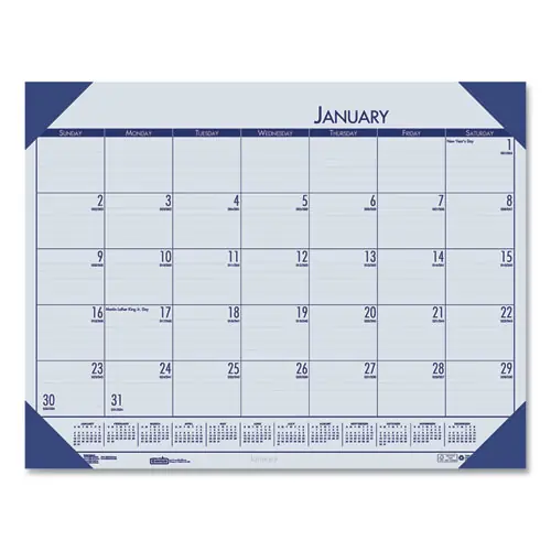 House of Doolittle™ EcoTones Recycled Monthly Desk Pad Calendar, 22 x 17, Ocean Blue Sheets/Corners, Black Binding, 12-Month (Jan-Dec): 2025