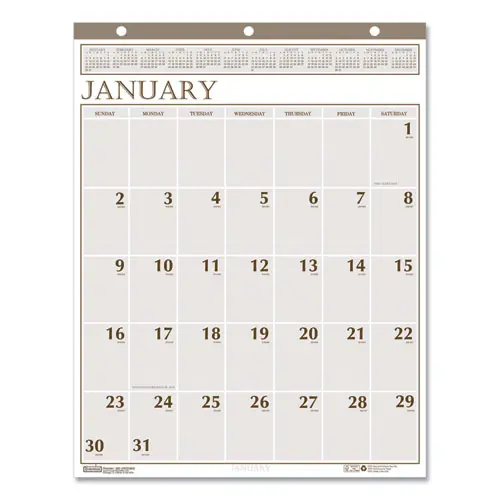 House of Doolittle™ Large Print Recycled Monthly Wall Calendar, 20 x 26, Beige Sheets, 12-Month (Jan to Dec): 2025