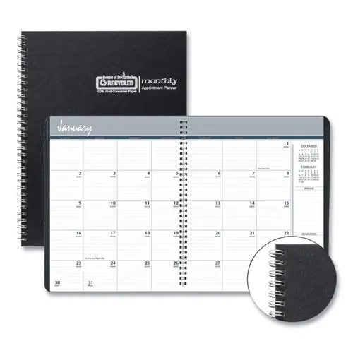 House of Doolittle™ Monthly Hard Cover Planner, Black, 14-Month (Dec 2024 to Jan 2026)