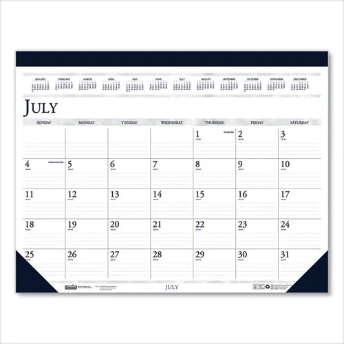 House of Doolittle™ Recycled Academic Desk Pad Calendar, 14-Month (July to Aug), 2024-2025, 18.5 x 13, White/Blue Sheets, Blue Binding and Corners