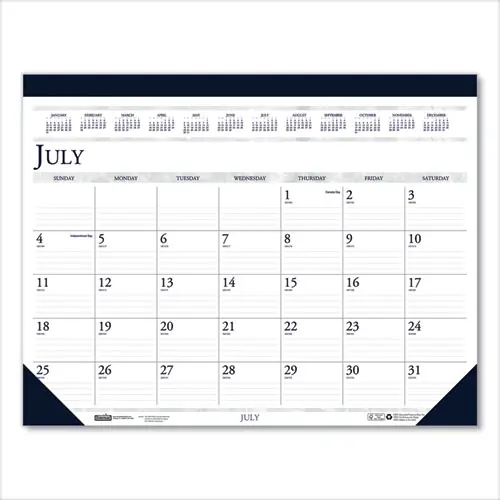House of Doolittle™ Recycled Academic Desk Pad Calendar, 14-Month, 22 x 17, White/Blue, 2024-2025