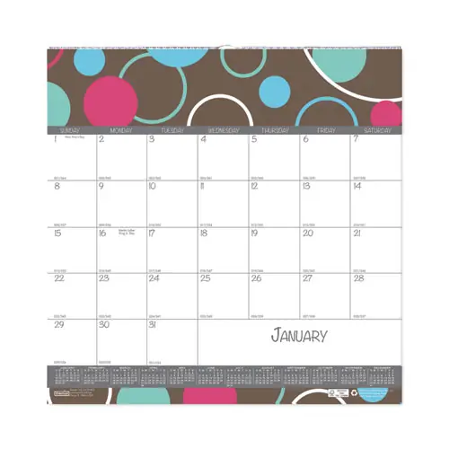House of Doolittle™ Recycled Bubbleluxe Wall Calendar, 12 x 12, White/Multicolor, 12-Month (Jan to Dec), 2025