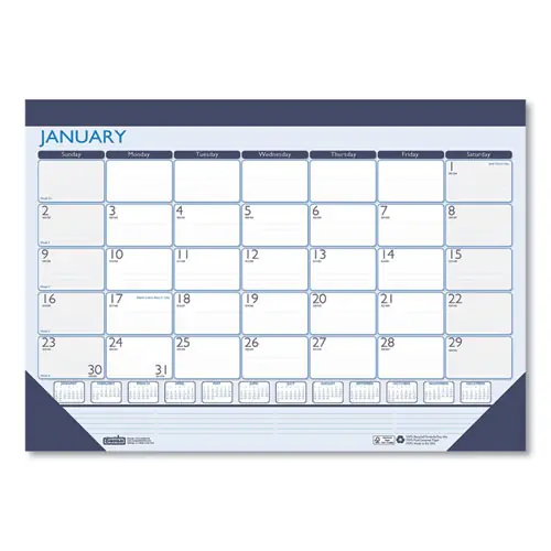 House of Doolittle™ Recycled Contempo Desk Pad Calendar, 18.5 x 13, White/Blue Sheets, Blue Binding, Blue Corners, 12-Month (Jan to Dec): 2025