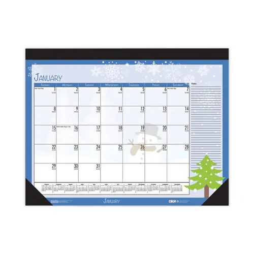 House of Doolittle™ Recycled Desk Pad Calendar, Illustrated Seasons Artwork, 18.5 x 13, Black Binding/Corners, 12-Month (Jan to Dec), 2025