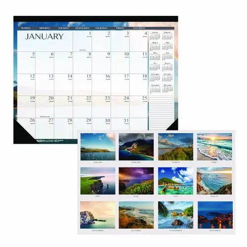 House of Doolittle™ Recycled Earthscapes Desk Pad Calendar, Seascapes Photography, 18.5 x 13, Black Binding/Corners, 12-Month (Jan to Dec): 2025