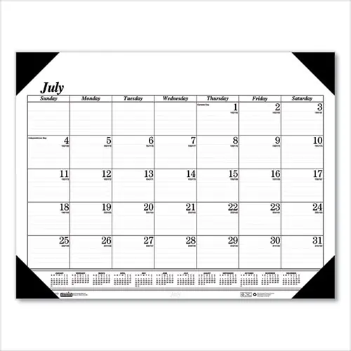 House of Doolittle™ Recycled Economy Academic Desk Pad Calendar, 22 x 17, White/Black Sheets, Black Binding/Corners, 14-Month (July-August): 2024-2025