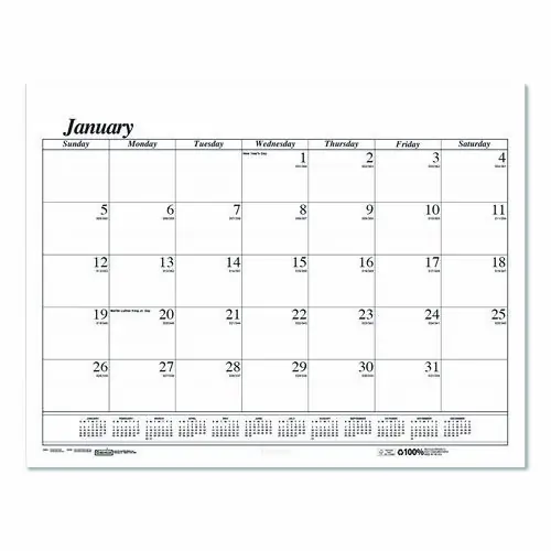 House of Doolittle™ Recycled Economy Monthly Desk Pad Calendar, 22 x 17, White/Black Sheets, 12-Month (Jan to Dec): 2025
