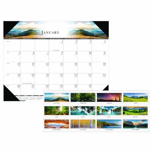 House of Doolittle™ Recycled Full-Color Monthly Desk Pad Calendar, Nature Photography, 22 x 17, Black Binding/Corners, 12-Month (Jan to Dec), 2025